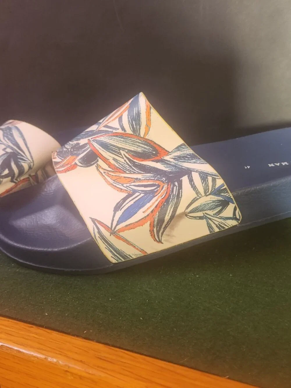 Zara Man Tropical Print Slide Sandals Blue White Men's EU 41/US 8 Pool Slides
